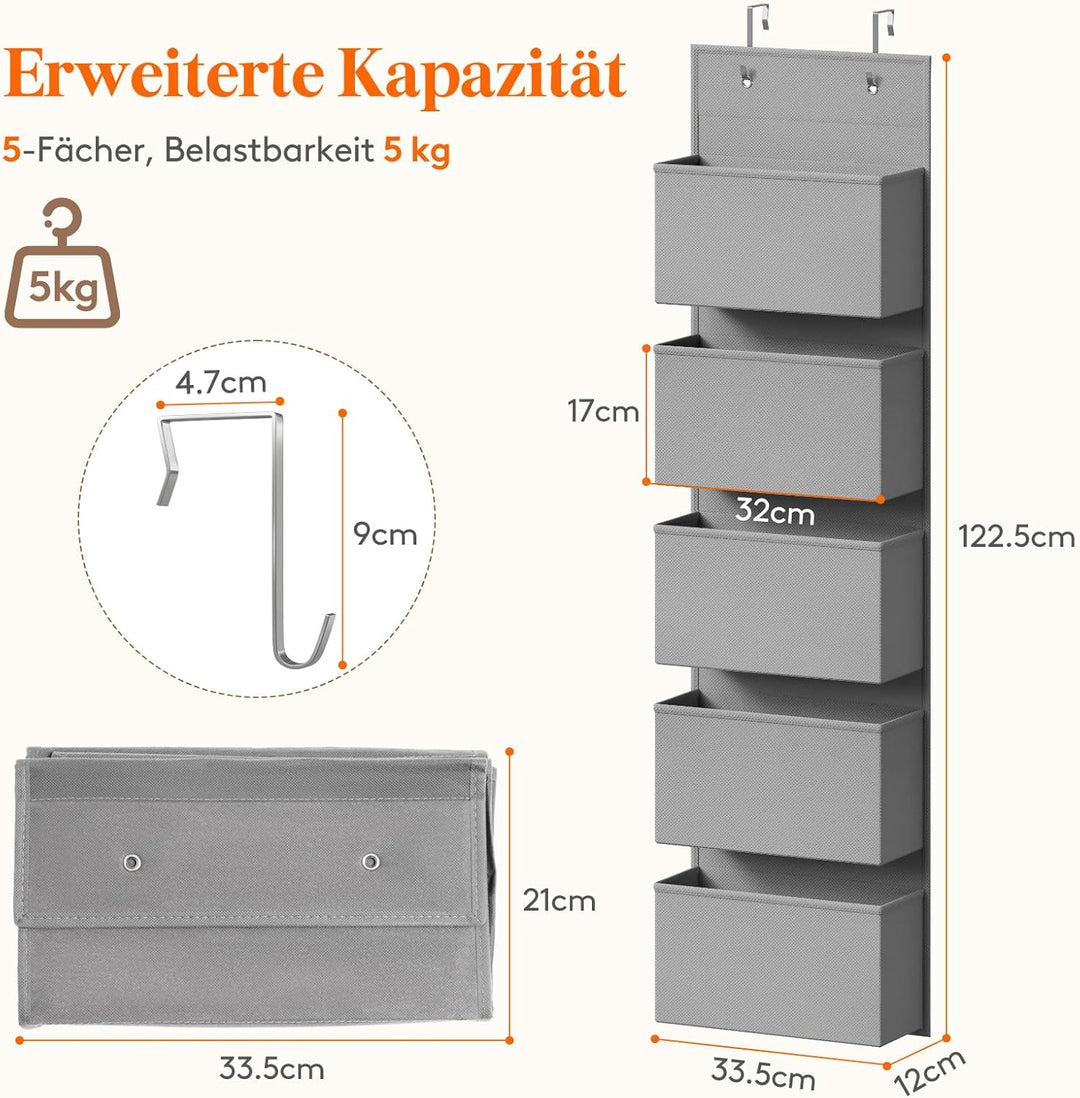 Lifewit 5 Taschen Hängeaufbewahrung, Tür Organizer, Hängeregal Lagerung für Bad, Schlafzimmer, Schla