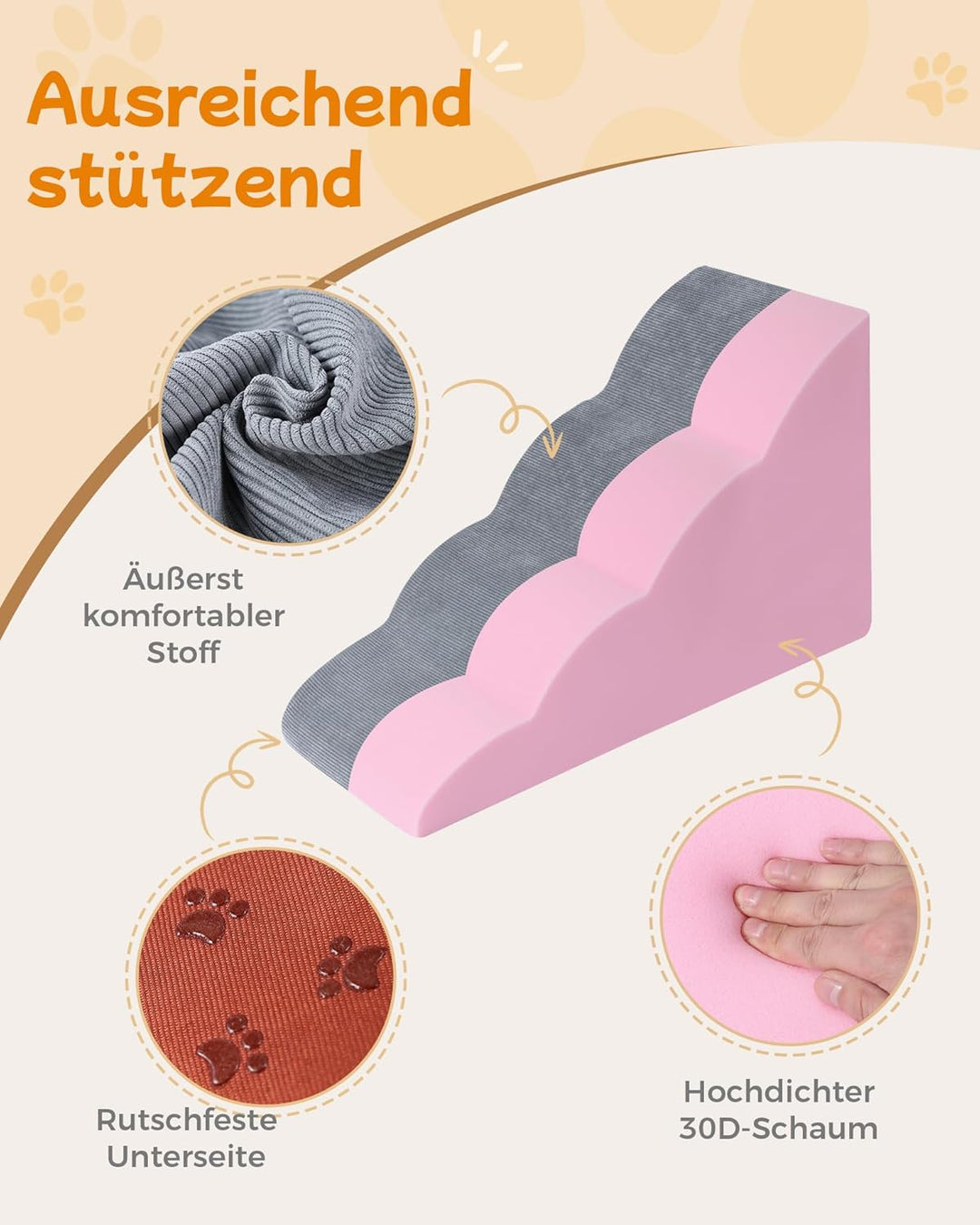 Hundetreppe für Kleine Hunde 50 cm Hohe 4-stufige Hundefootstool 40x70x50CM für Sofa und hohes Bett,