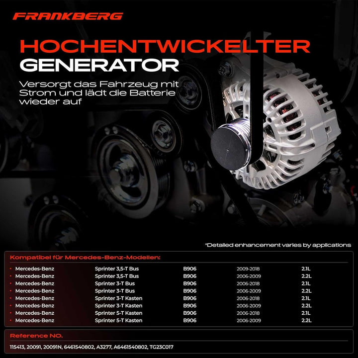 Frankberg Alternator Lichtmaschine Generator Kompatibel mit Sprinter 3-T Sprinter 3,5-T B906 2143ccm