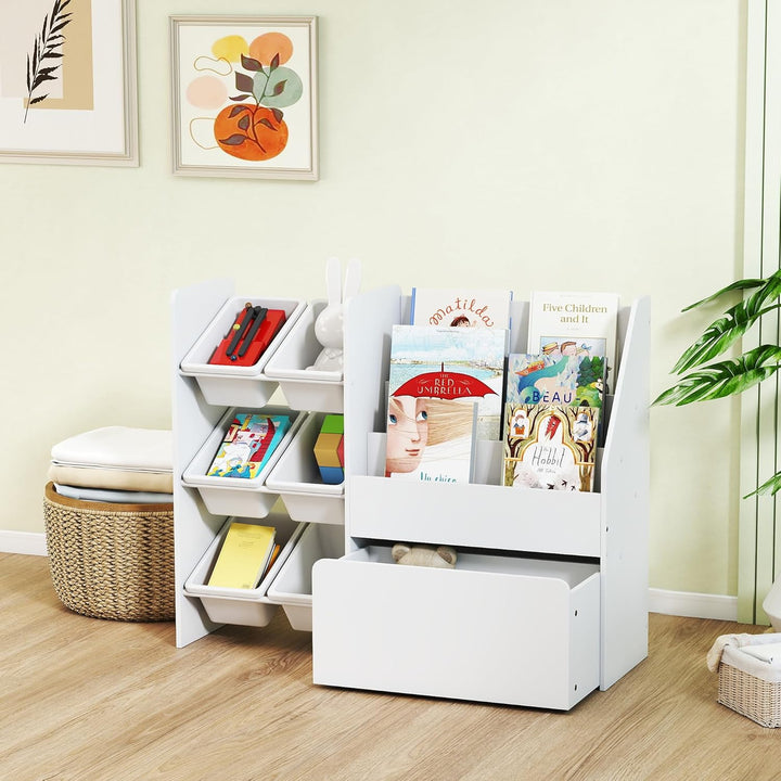 AIYAPLAY Kinderregal, Kinder-Bücherregal mit 6 herausnehmbaren Aufbewahrungsboxen, Bücherablagen, ro