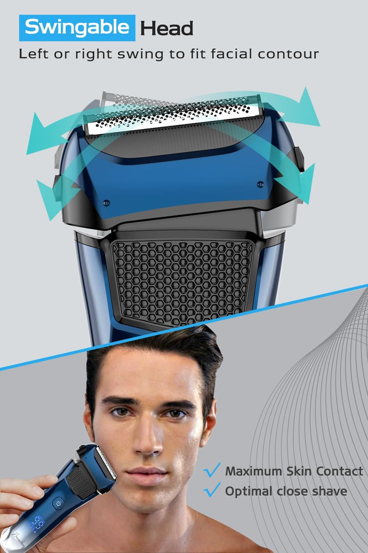 Rasierer Herren Elektrisch [2024 New] Elektrorasierer mit 3 Flexiblen Klingen & Reiseetui, Rasierapp