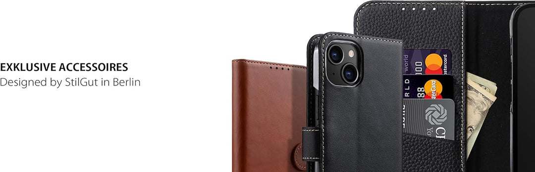STILGUT Talis kompatibel mit iPhone 14 Plus (6.7") Hülle mit Kartenfach aus Leder, Flip Cover, Handy