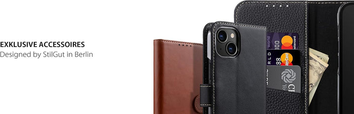 STILGUT Talis kompatibel mit iPhone 14 Plus (6.7") Hülle mit Kartenfach aus Leder, Flip Cover, Handy