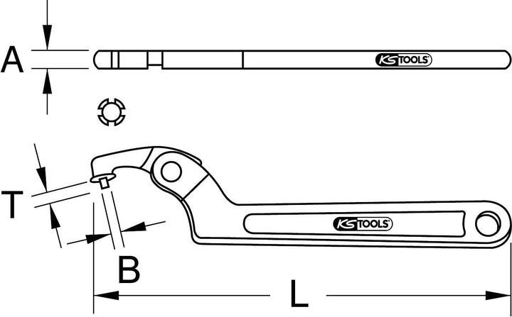 KS Tools 517.1314 Gelenk-Hakenschlüssel mit Zapfen, 50-120mm