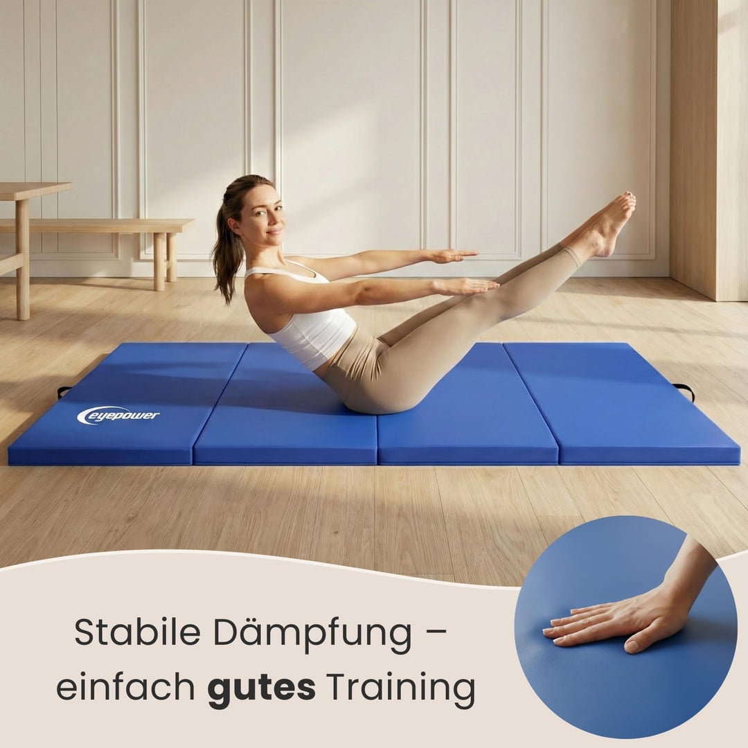 eyepower klappbare Turnmatte für Zuhause 180x60x5 cm - dicke Gymnastikmatte - Weichbodenmatte faltba