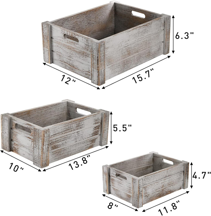 Hacaroa 3 Stück Holzkisten mit Griffen, rustikale Nistaufbewahrungsbox, dekorative Holzkörbe für Obs
