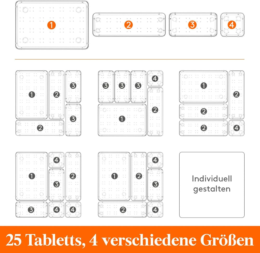 Lifewit 25 Stücke Schubladen Organizer aus klarem Kunststoff, Schreibtisch Schubladenteiler, Tablett