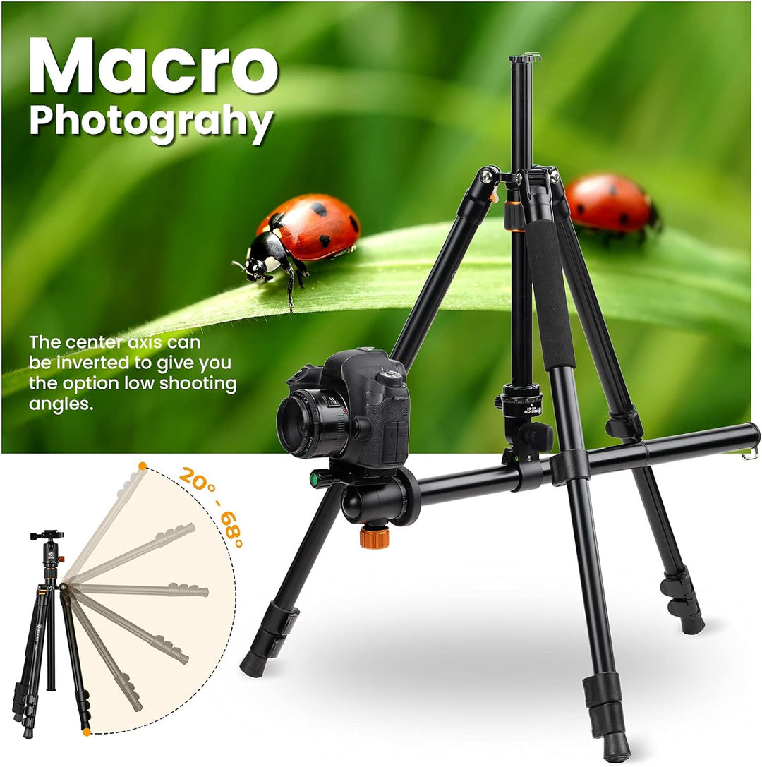 TARION Kamera Stativ mit Transversal Mittelsäule, Aluminium Fotostativ Reisestativ mit 360° Kugelkop