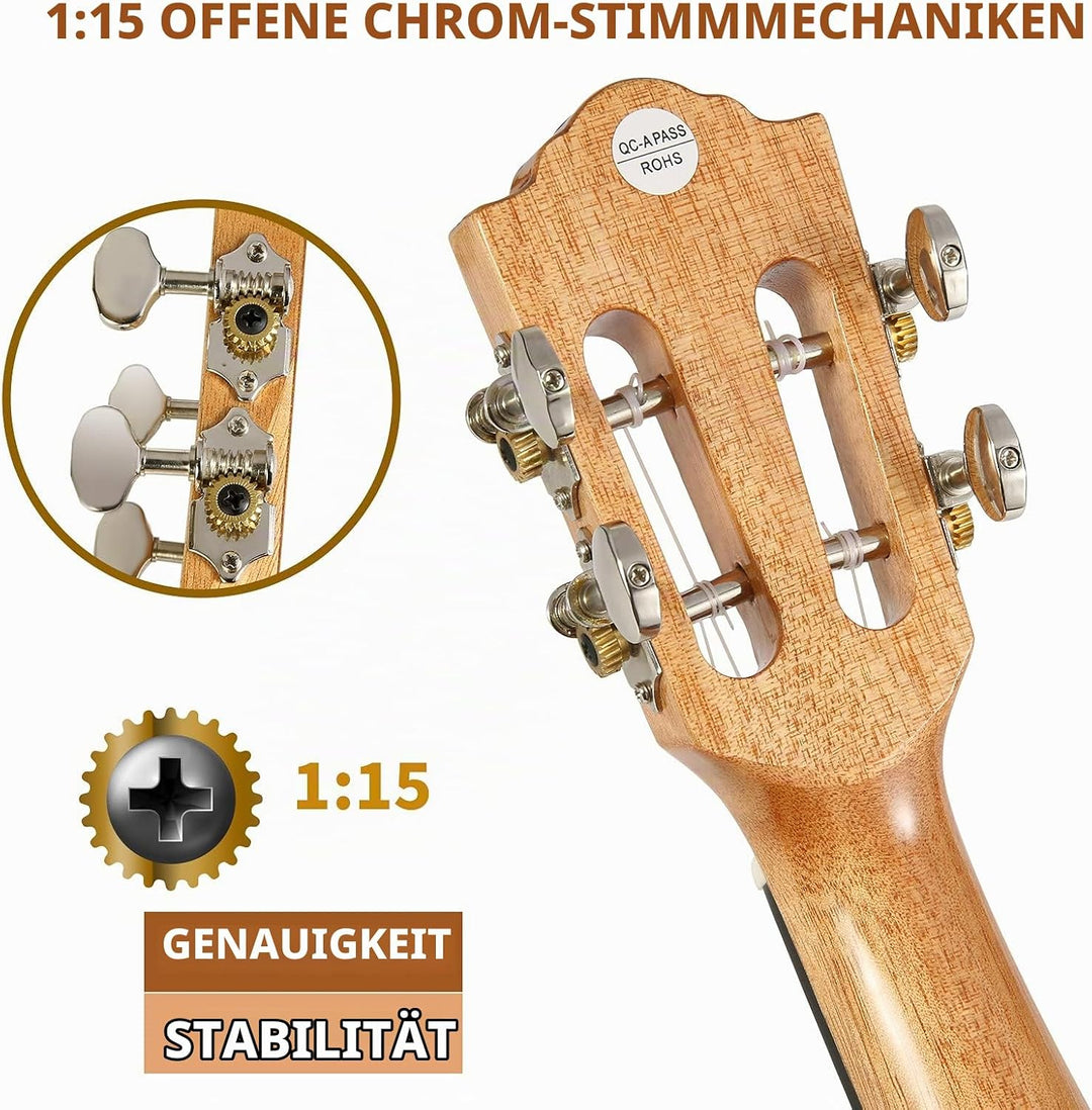 Konzert-Ukulele 23 Zoll Hochglanz Sapele Hawaii Ukulelen für Erwachsene Anfänger mit Gigbag Saiten 2