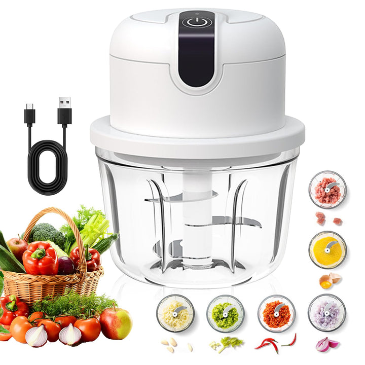 Elektrischer Küchenzerkleinerer, Zwiebelzerkleinerer elektrisch 350 ml, USB-Aufladung, kabelloser Zw