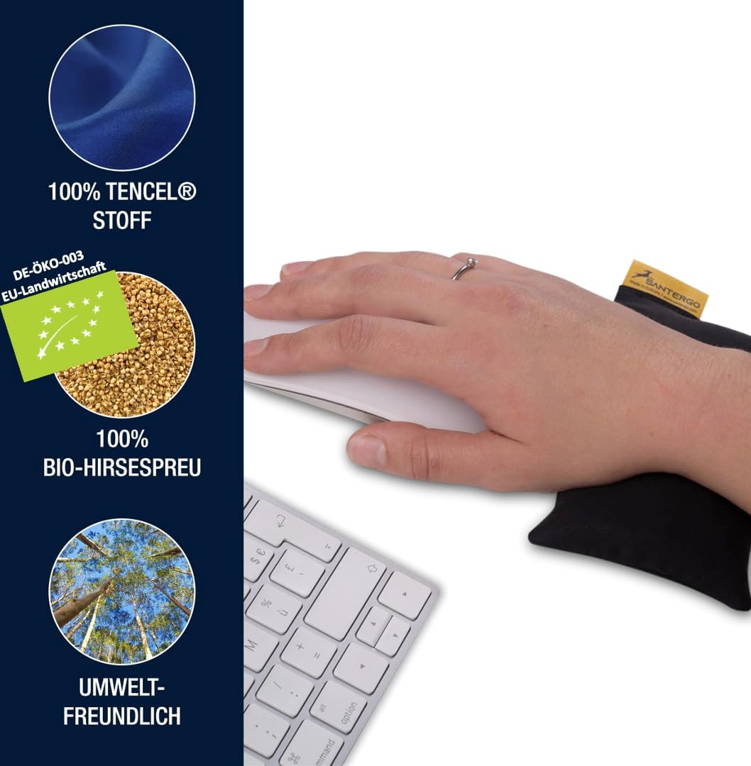 Mauspad Handgelenkauflage - ergonomische Handballenauflage aus Bio-Hirsespreu, Anti-Sehnenscheidenpr