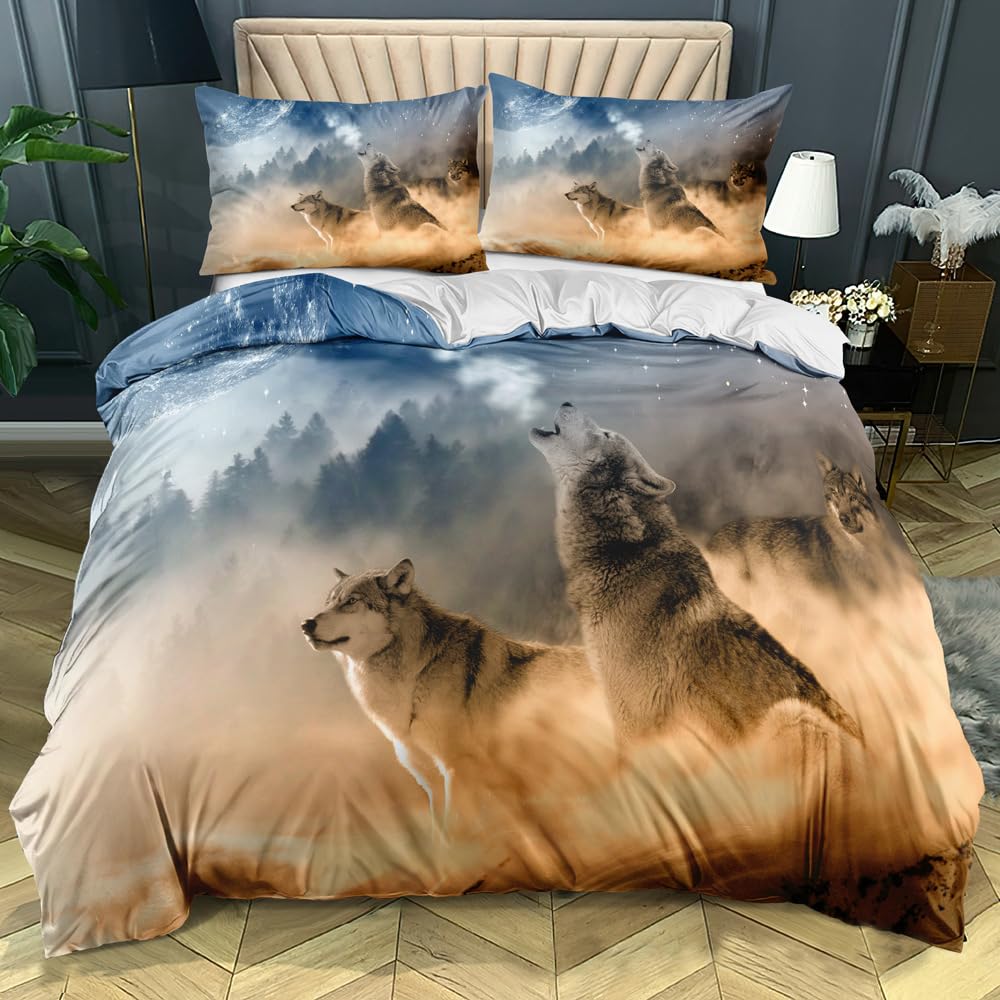 CIUNVXD 3D Wolf Theme Muster Bettbezug,3D Realistisches Tier Wolf Motiv Bettwäsche Set,Wolf-Motiv-Dr