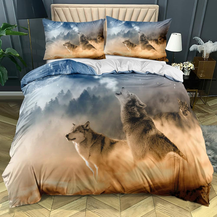 CIUNVXD 3D Wolf Theme Muster Bettbezug,3D Realistisches Tier Wolf Motiv Bettwäsche Set,Wolf-Motiv-Dr