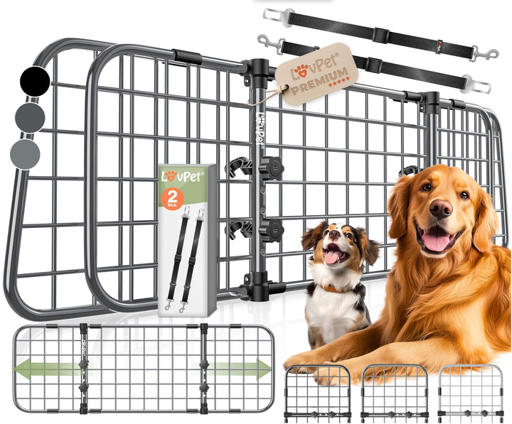 LOVPET® Hundegitter Auto Kofferraum – Universal Trenngitter für Hunde, verstellbar 92–152 cm, ohne B
