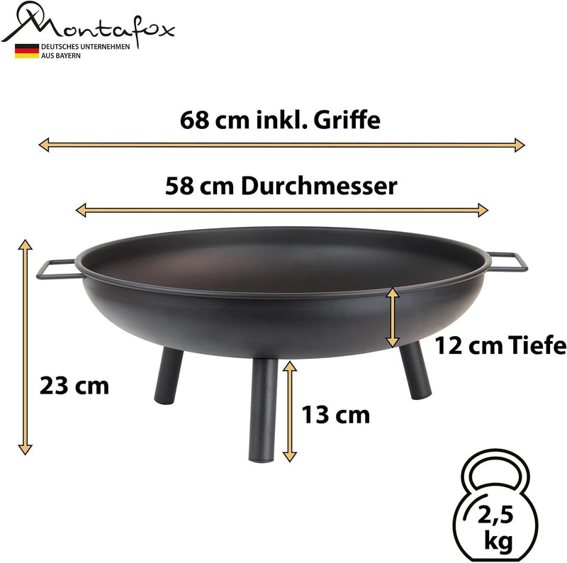 Montafox Feuerschale Feuerstelle Lagerfeuer Metall Ø 58 cm für Garten und Terrasse