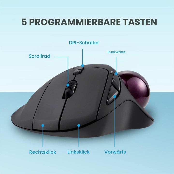Perixx PERIMICE-717 Kabellose Programmierbare Trackball Maus - 34mm Trackball - 400/1000 DPI - 7 Tas