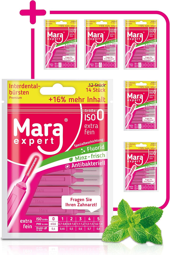 Interdentalbürsten Pink von MARA EXPERT | 0,4mm ISO 0 extra fein| 6 x 14 (=84) Interdentalbürsten-Bü