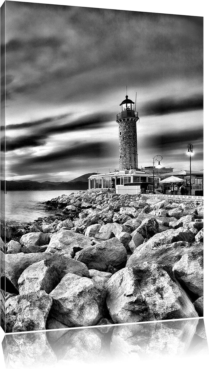 Pixxprint Leuchtturm bei Ebbe als Leinwandbild/Grösse: 100x70 cm/Wandbild/Kunstdruck/fertig bespannt