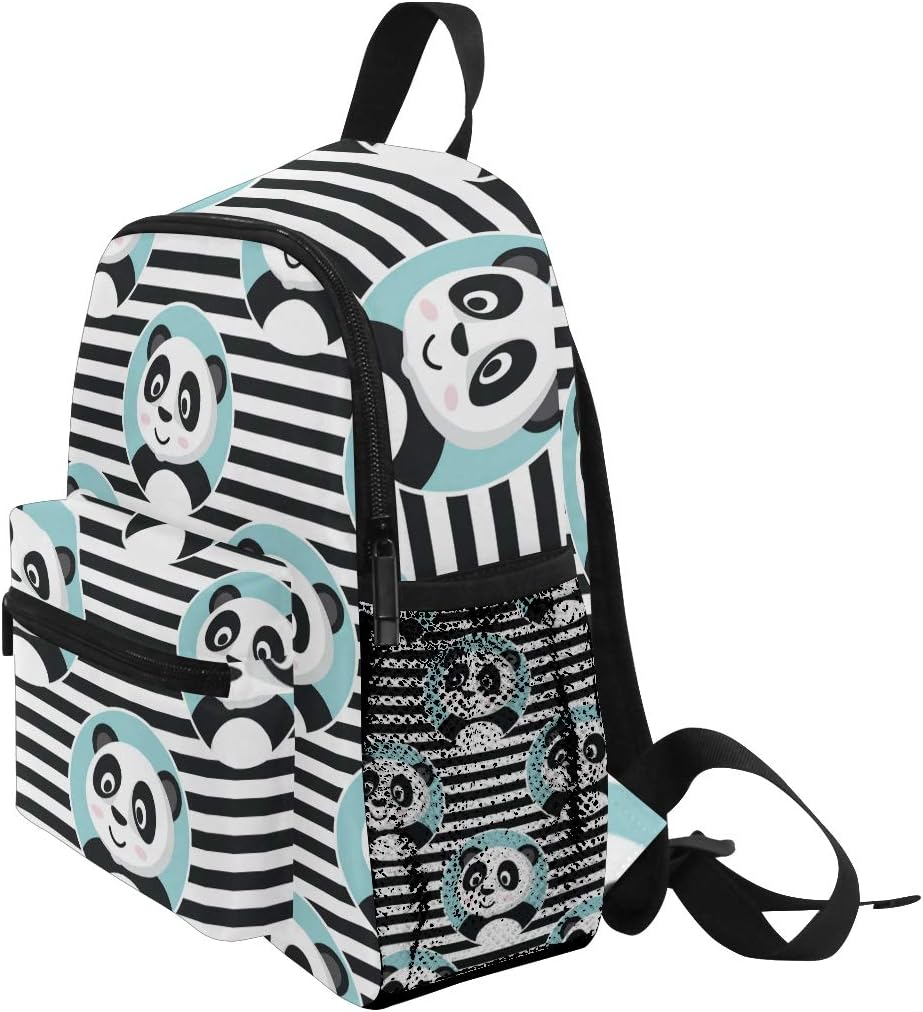 Kinderrucksack Netter Panda im blauen Kreis auf Streifen-Kindergarten-Vorschul-Tasche für Kleinkind-