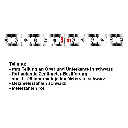 Skalenbandmass - Stahl weiss lackiert - Bezifferung von rechts nach links - Breite: 13mm, mit Duplex