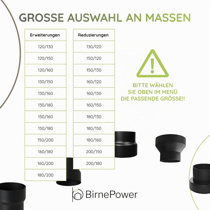 BirnePower Rohrreduzierung von 160 auf 150 mm, Senotherm-Beschichtung, Abgasrohr für Ofen &amp; Kamin, 2