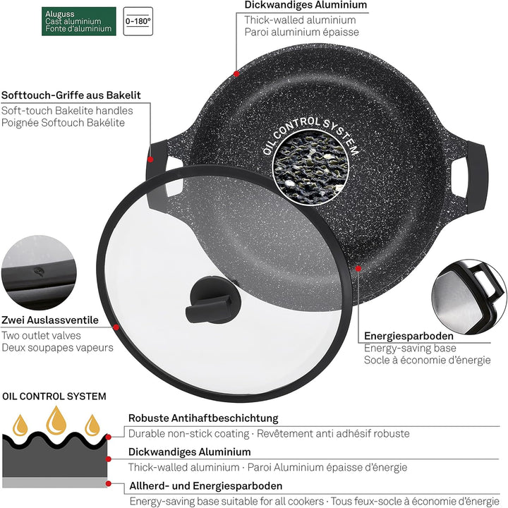 kela Servierpfanne Stella Nova, Ø 32 cm, 5 L, Aluguss, Allherdboden, antihaftbeschichtet, mit Glasde
