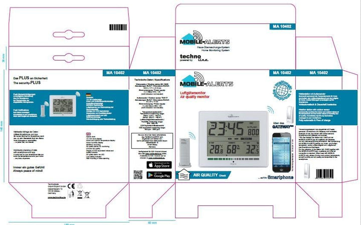 technoline MA10402 Luftgütemonitor, misst die Luftqualität, Alarm via LED bei schlechtem ppm-Wert =