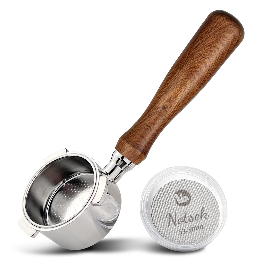 NOTSEK Bodenloser Siebträger 54mm mit Puck Screen, Siebträger 54mm kompatibel mit Sage/Breville Bari