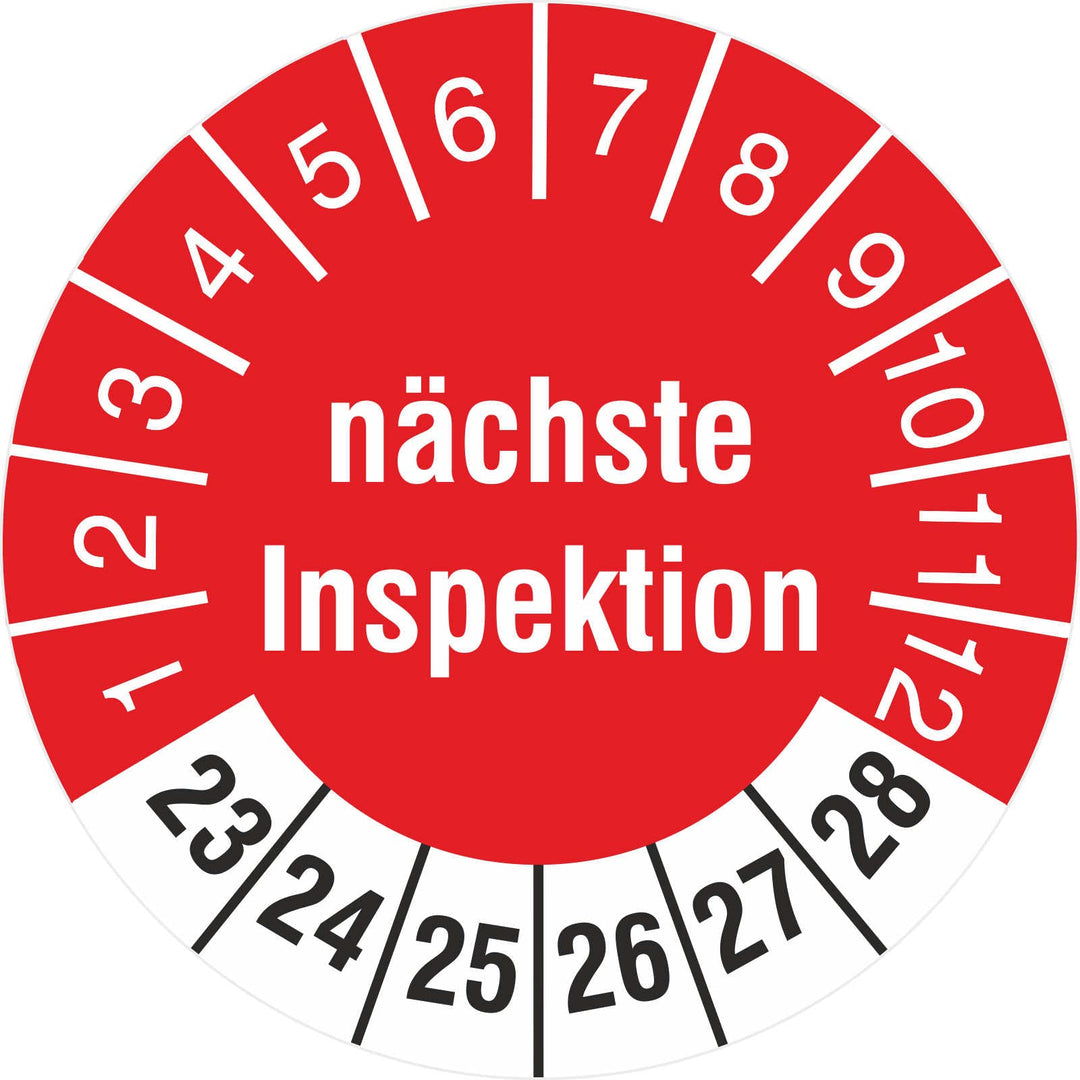 1000 Stück Prüfplaketten Nächste Inspektion 18 mm Prüfetiketten 2023-2028 Rollenware stark haftend 1