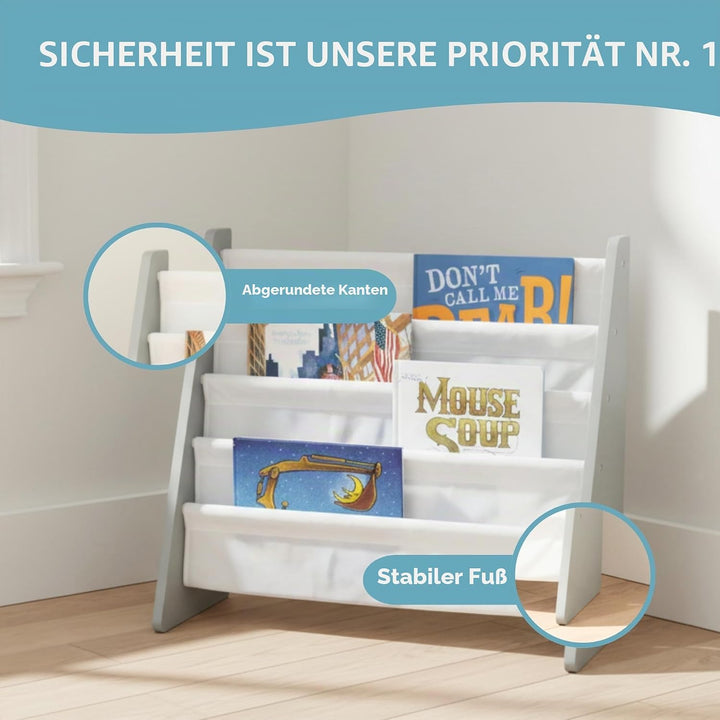 Humble Crew WO671 Kindermöbel - Kinder-Bücherregal aus Holz mit 4 Etagen, Grau/Weiss Grau Weiss, Gra