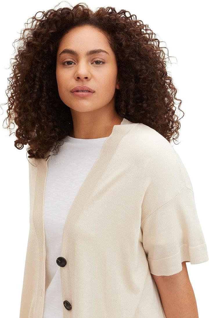 TOM TAILOR Damen Plussize Cardigan mit kurzem Arm 44 Grosse Grössen 29517 - Sand Stone Beige, 44 Gro