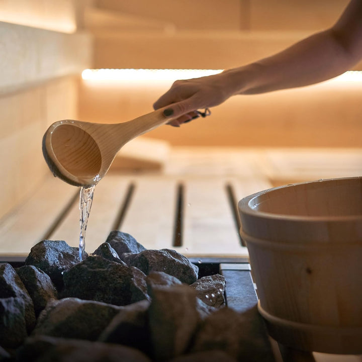 LuxeBath Saunazubehör-Set aus massivem Kiefernholz, Sauna Set 2-tlg, Aufgusskübel mit Kunststoffeins