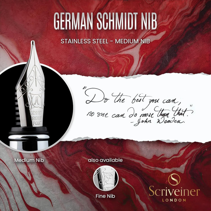 Scriveiner Deep Crimson Red Füllhalter Chromapplikationen, Schmidt-Feder (mittel), bestes Geschenk f