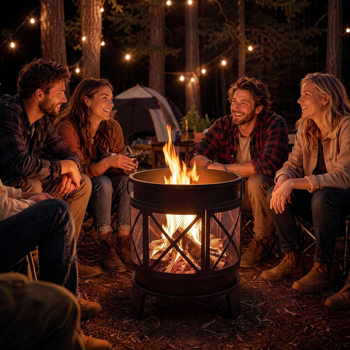 SMOOL Runde Feuerschale, multifunktionale Garten Feuerstelle Stahl Outdoor Schwarz, Schwarz