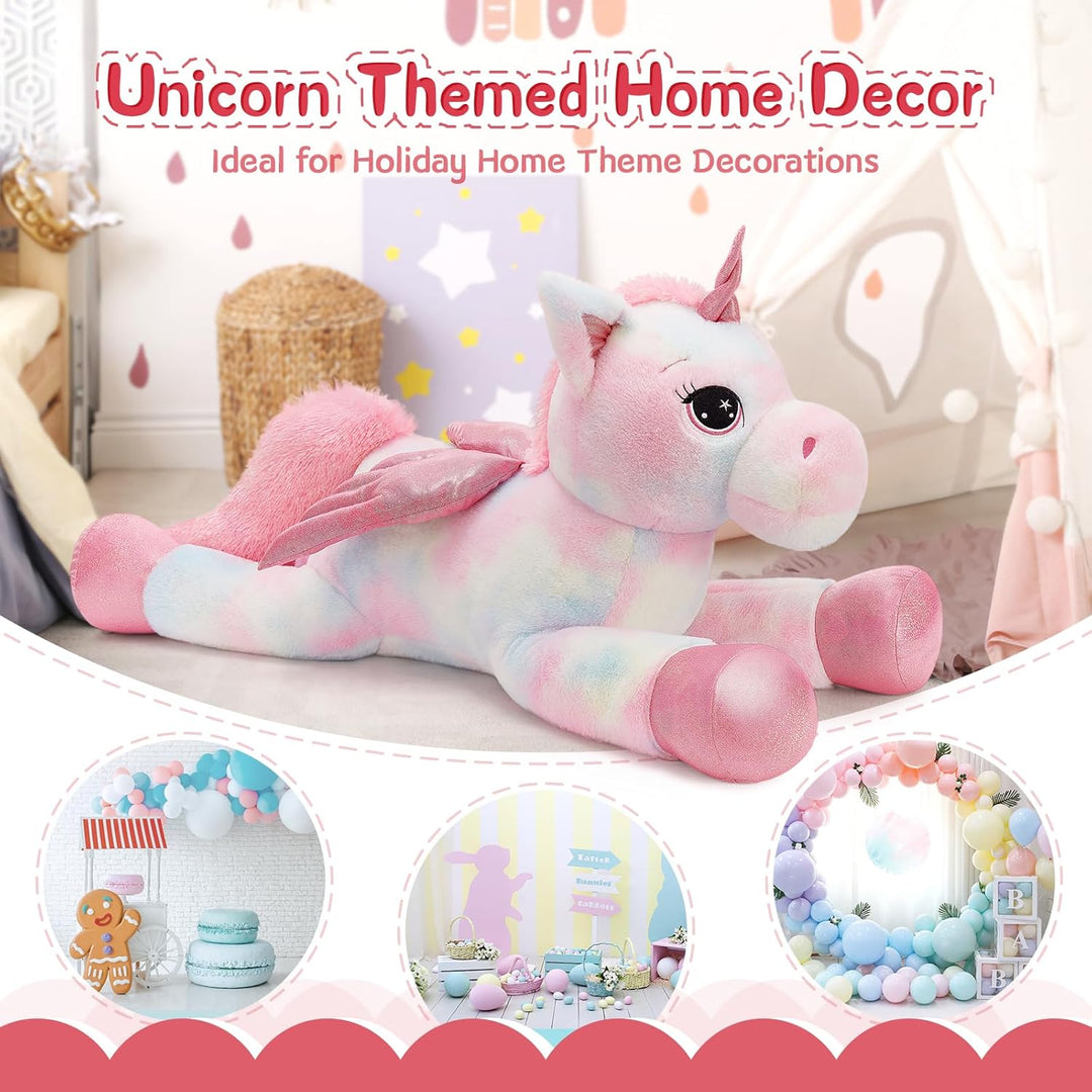 MorisMos Einhorn Kuscheltier gross XXL mit flügel, 110cm riesen Einhorn Stofftier Plüschtier, Gesche