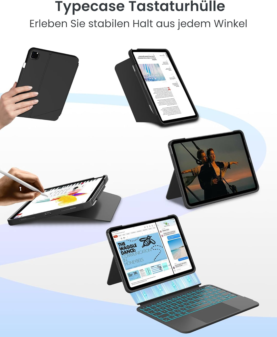 typecase Hülle mit Tastatur für iPad A16 11 2025/10 Generation & iPad Air 11" M4/M3/M2 & iPad Pro 11