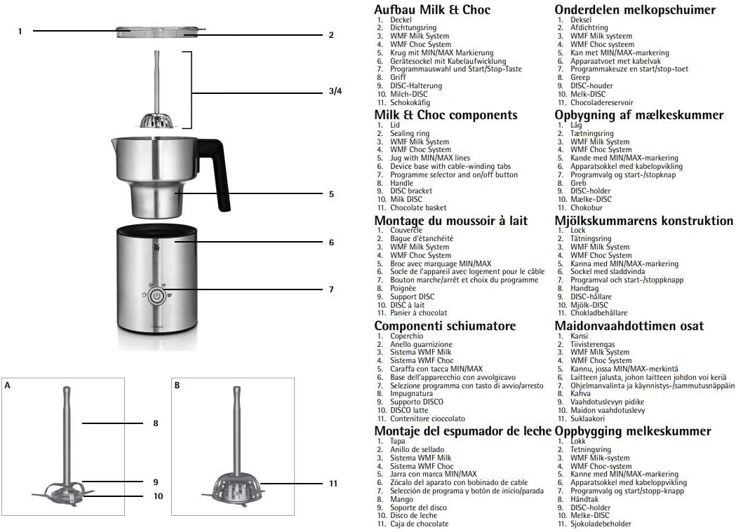 WMF Lono Milk & Choc Milchaufschäumer elektrisch, 150-500 ml, 650 Watt, Kakaomaschine, Milchkocher,