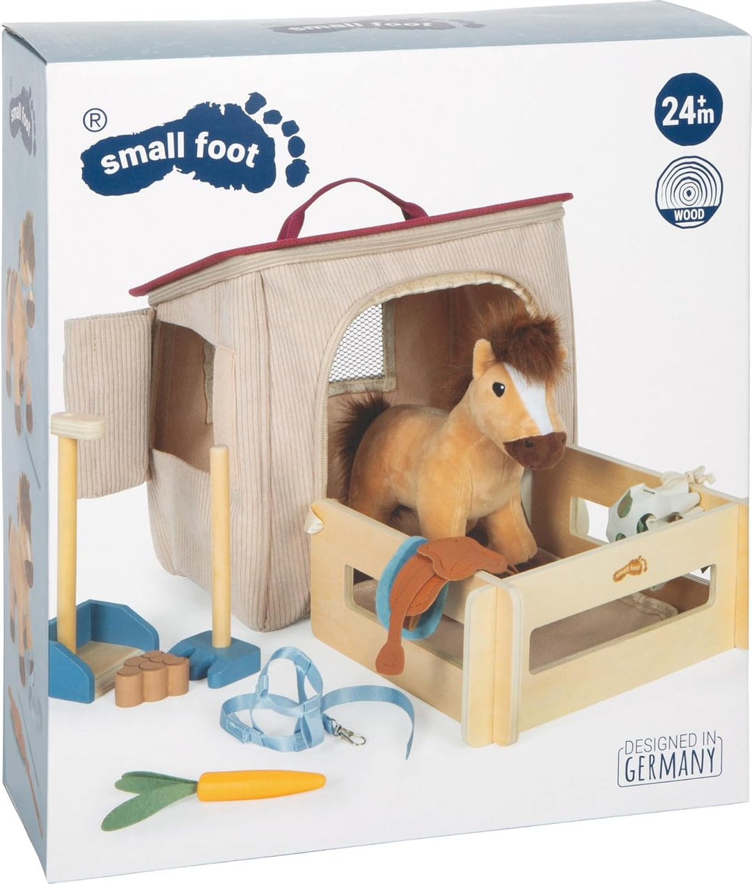 small Foot Spielset Pferd mit Stall und Zubehör in der Tasche, Plüschpferd mit vielseitiger REIT- un