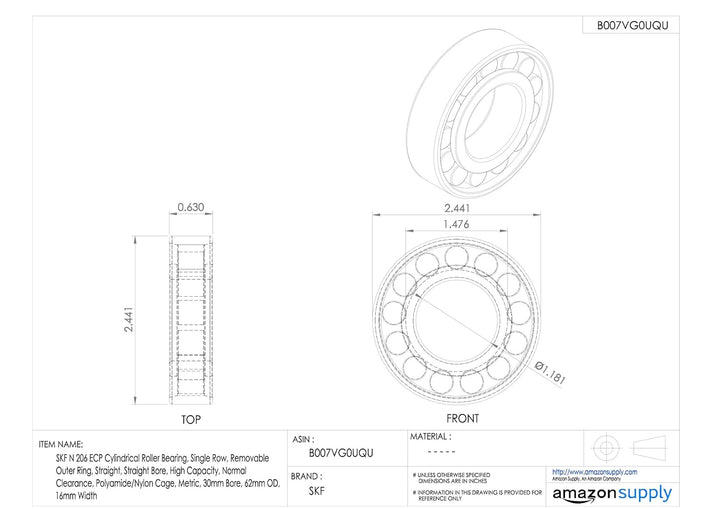 SKF Radialrollenlager, Zylinderform, 30 ID, Stahl