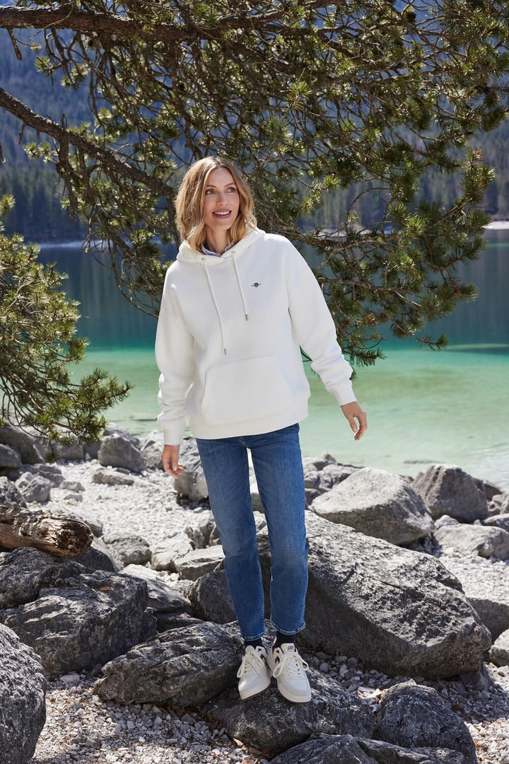GANT Damen Rel Shield Hoodie Kapuzenpullover XS Eggshell, XS Eggshell