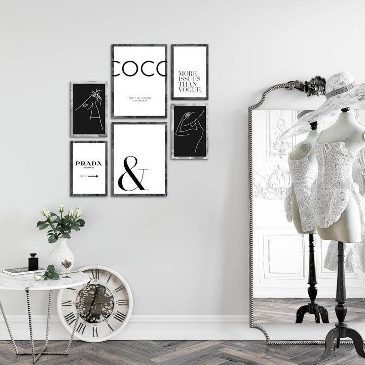 Novart Wandbilder Set Fashion Coco Zitate - KEIN EXTRA RAHMEN BENÖTIGT - Modern Deko - Wohnzimmer Mä