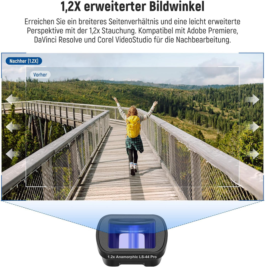 NEEWER Anamorphisches Objektiv, Blau, 1,2 x, kompatibel mit DJI Osmo Pocket 3 und Creator Combo, Kin