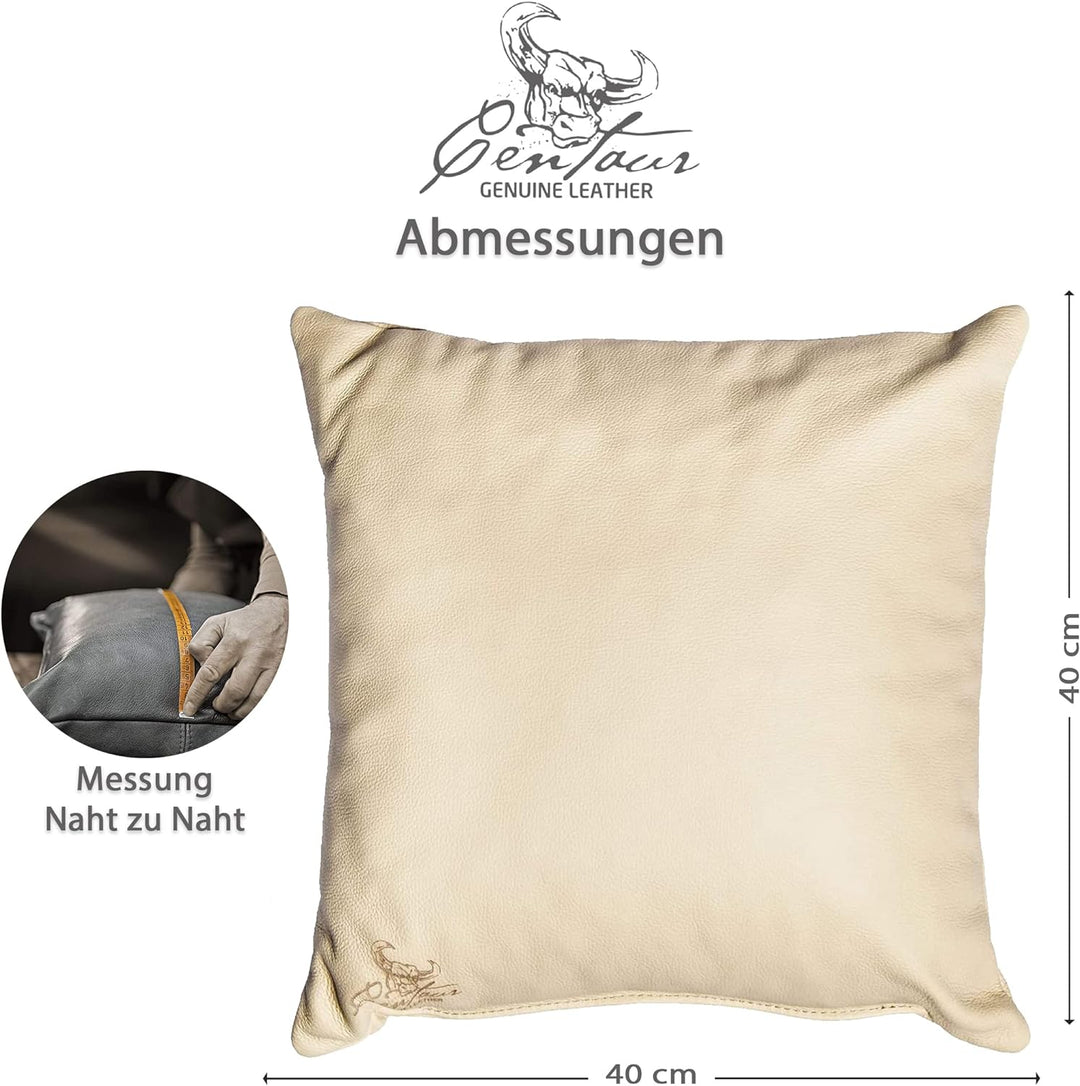 Centaur - Deko Lederkissen 40 x 40 cm für Sofa oder Schlafzimmer Champagner/beige - Echt Leder Kisse
