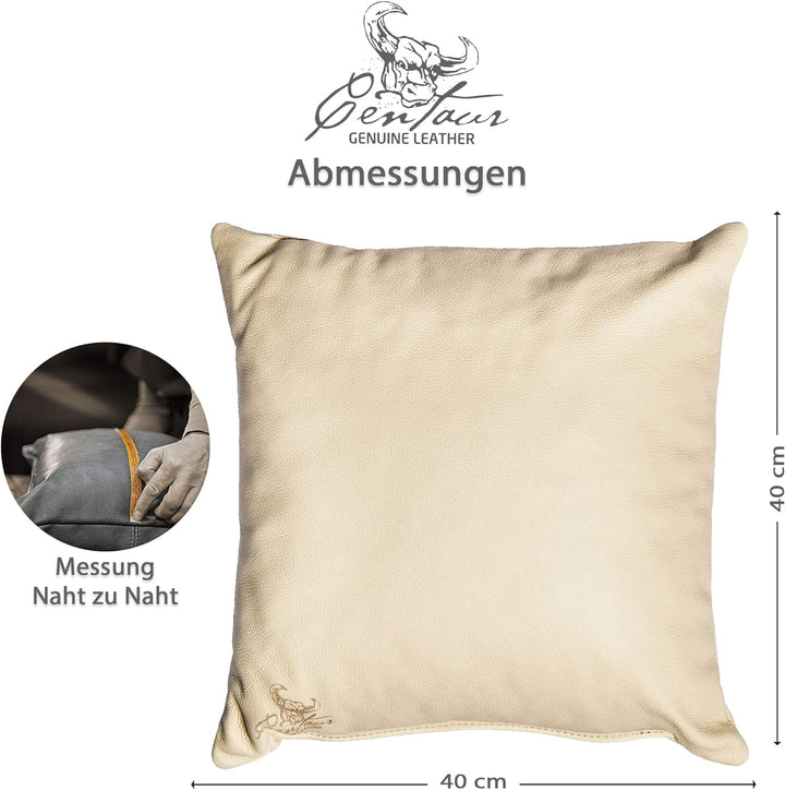 Centaur - Deko Lederkissen 40 x 40 cm für Sofa oder Schlafzimmer Champagner/beige - Echt Leder Kisse
