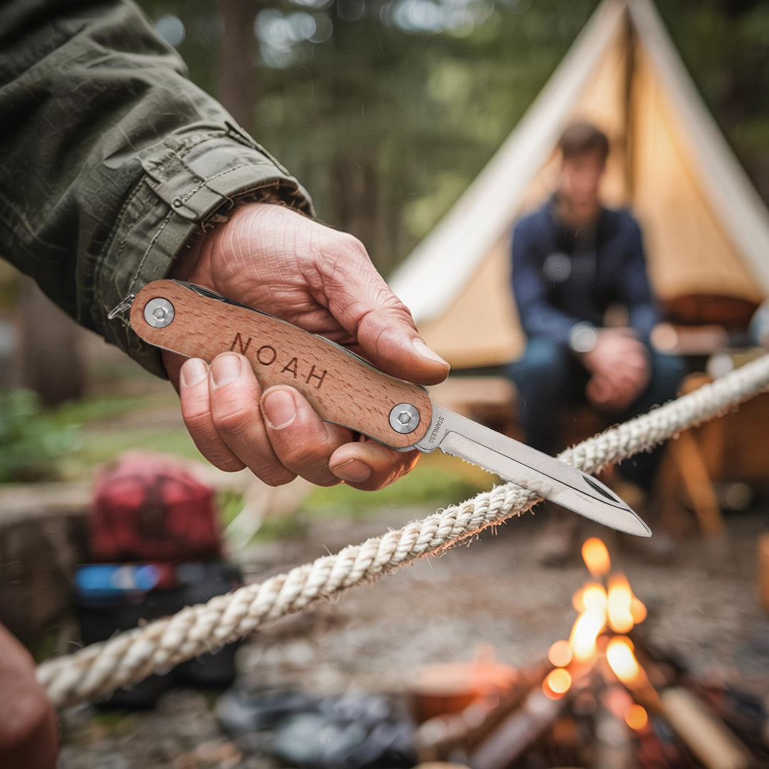 your surprise Personalisiertes Taschenmesser mit Gravur – Taschenmesser aus Buchenholz, personalisie