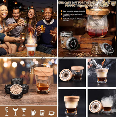 Cocktail Smoker Kit, MKNZOME Whiskey Smoker Kit mit 4 Geräuchertem Cocktail Raucher Kit Sägemehl Vat