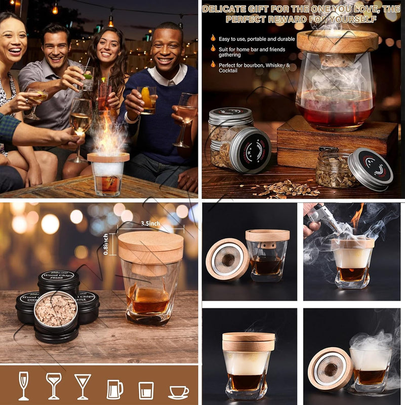 Cocktail Smoker Kit, MKNZOME Whiskey Smoker Kit mit 4 Geräuchertem Cocktail Raucher Kit Sägemehl Vat