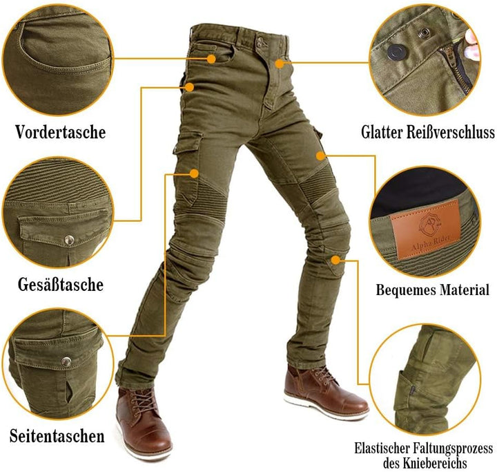 Alpha Rider Motorradhose Herren Jeans Textil Motorrad Hose mit Protektoren, Sportliche Motorrad Hose