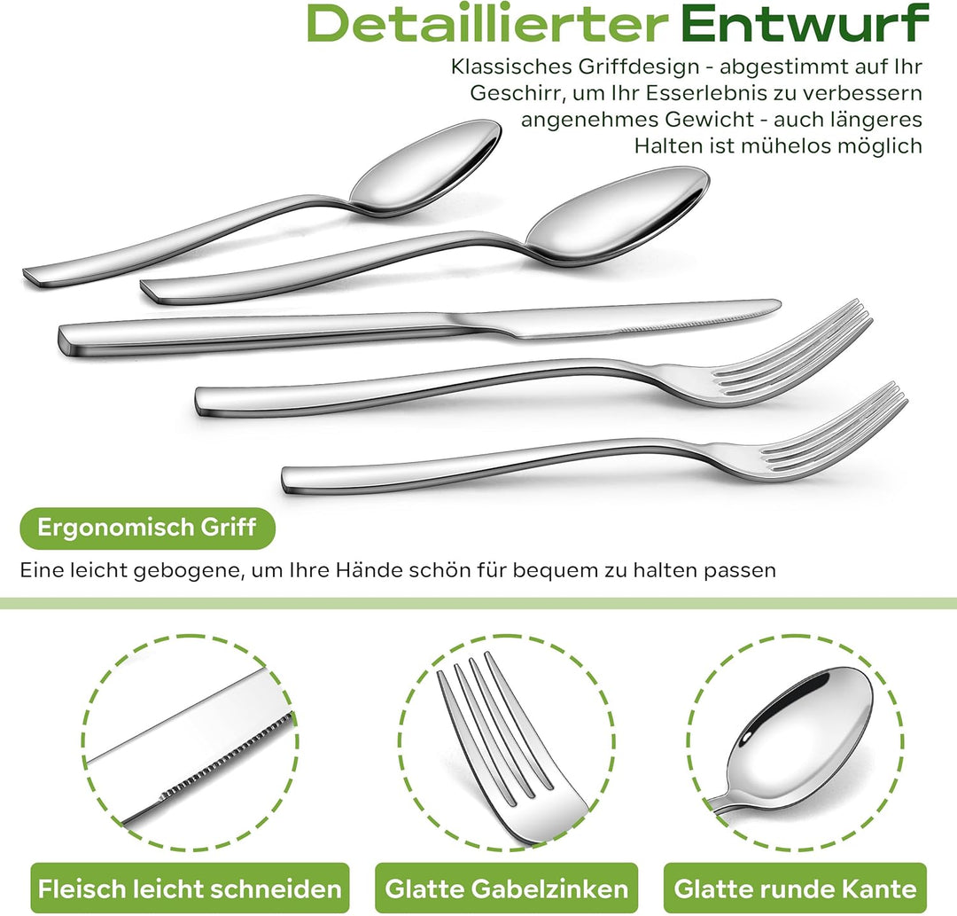 Homikit Besteck Set, 30-teilig Besteckset für 6 Personen, Edelstahl Poliert Essbesteck, Elegantes Be