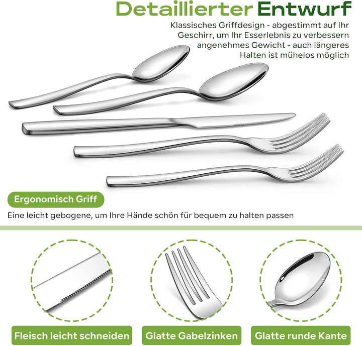 Homikit Besteck Set, 30-teilig Besteckset für 6 Personen, Edelstahl Poliert Essbesteck, Elegantes Be